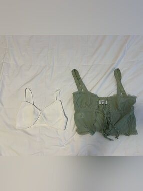Beginning Boutique tops : Sage Green Lace-Up & White Bandeau Bralette